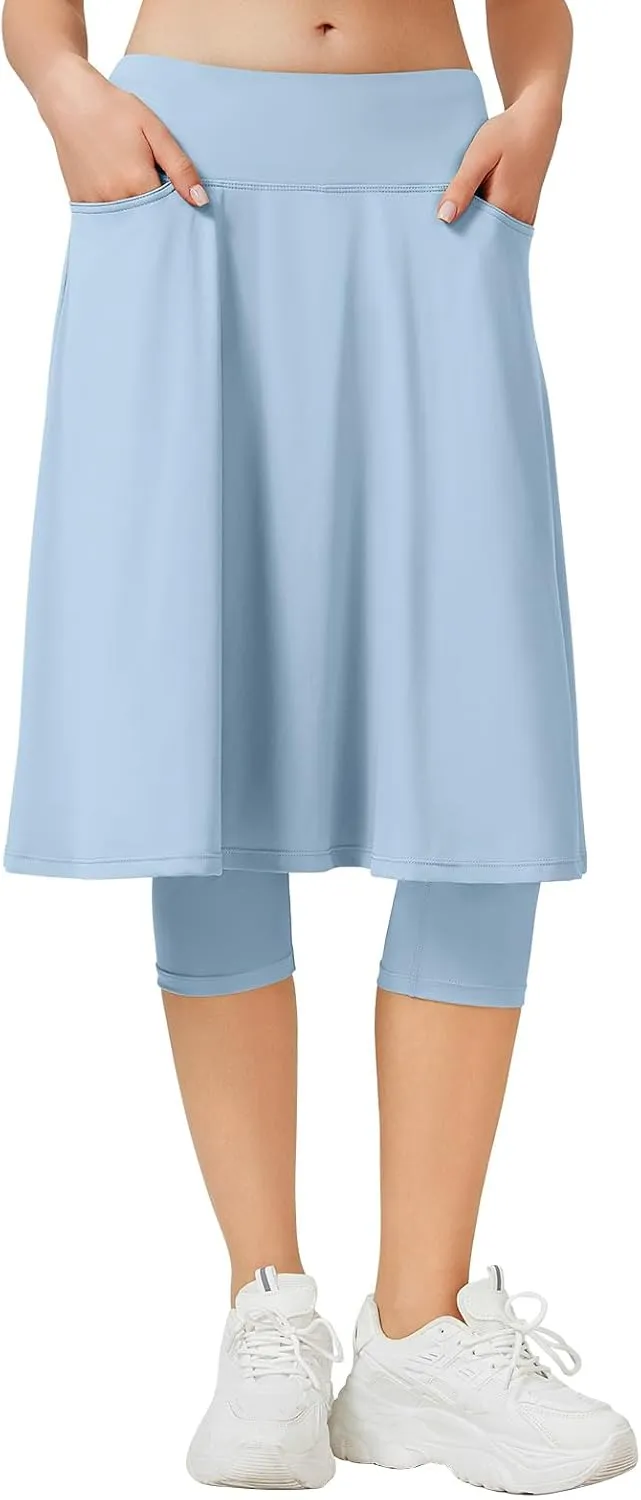 ANIVIVO Women Long Knee Length Skirted Leggings, Capris Leggings with Skirts High Waist