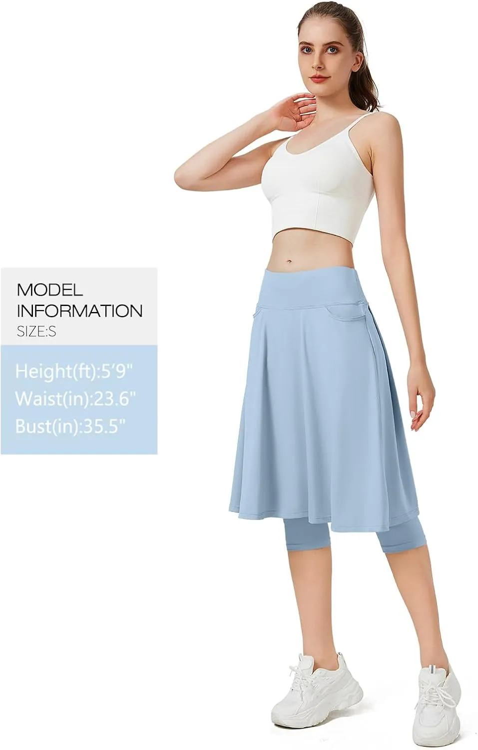 ANIVIVO Women Long Knee Length Skirted Leggings, Capris Leggings with Skirts High Waist