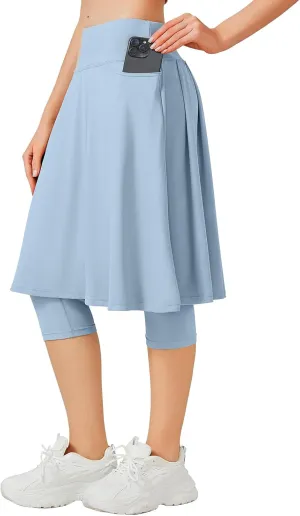 ANIVIVO Women Long Knee Length Skirted Leggings, Capris Leggings with Skirts High Waist