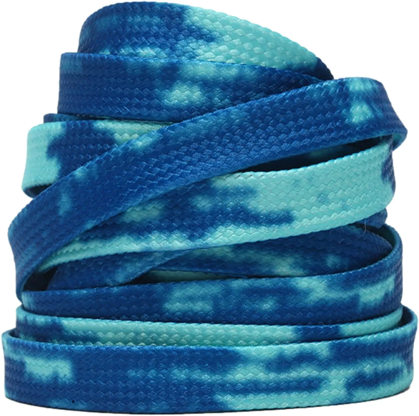 ANUFER 2 Pairs 9MM Wide Tie Dye Colored Flat Shoelaces for Sneakers Canvas Shoes Skate Running Shoes 100-180CM