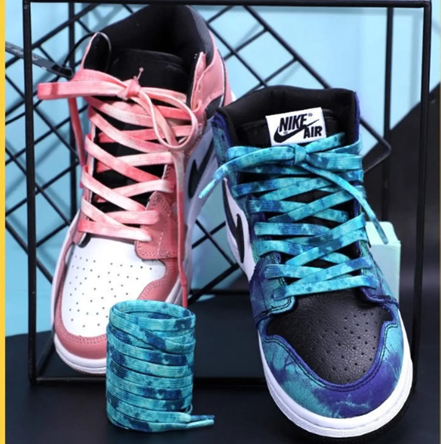 ANUFER 2 Pairs 9MM Wide Tie Dye Colored Flat Shoelaces for Sneakers Canvas Shoes Skate Running Shoes 100-180CM
