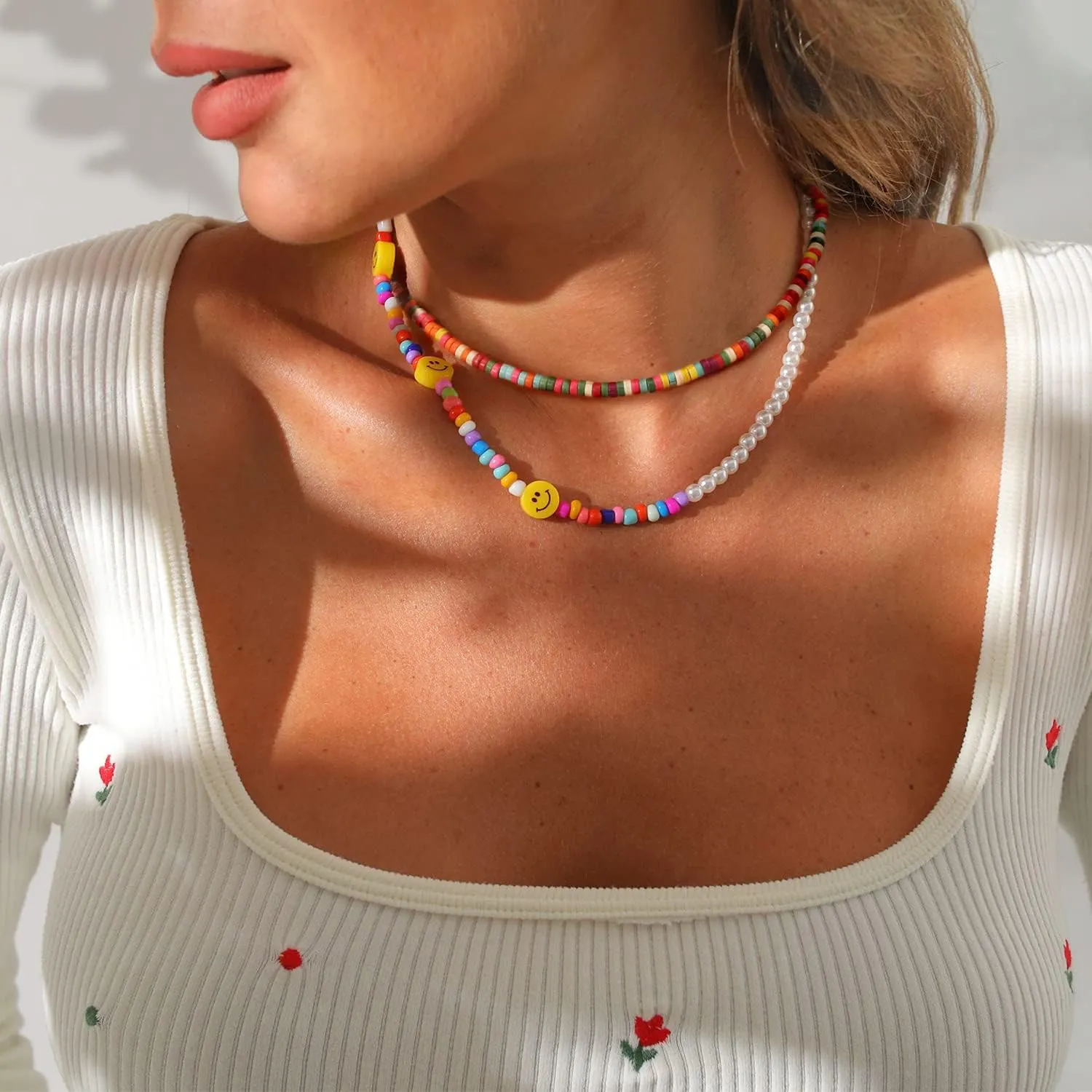 Aobei Pearl Gemstone Beaded Choker Necklace for Women Boho Turquoise/Cultured Freshwater Pearls/Garnet/Amazonite Jewelry