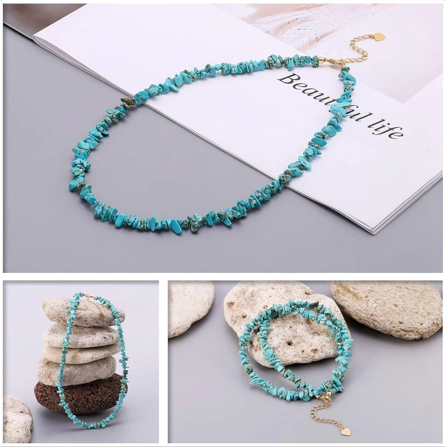 Aobei Pearl Gemstone Beaded Choker Necklace for Women Boho Turquoise/Cultured Freshwater Pearls/Garnet/Amazonite Jewelry