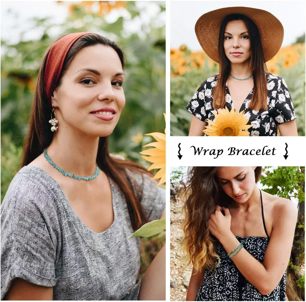 Aobei Pearl Gemstone Beaded Choker Necklace for Women Boho Turquoise/Cultured Freshwater Pearls/Garnet/Amazonite Jewelry