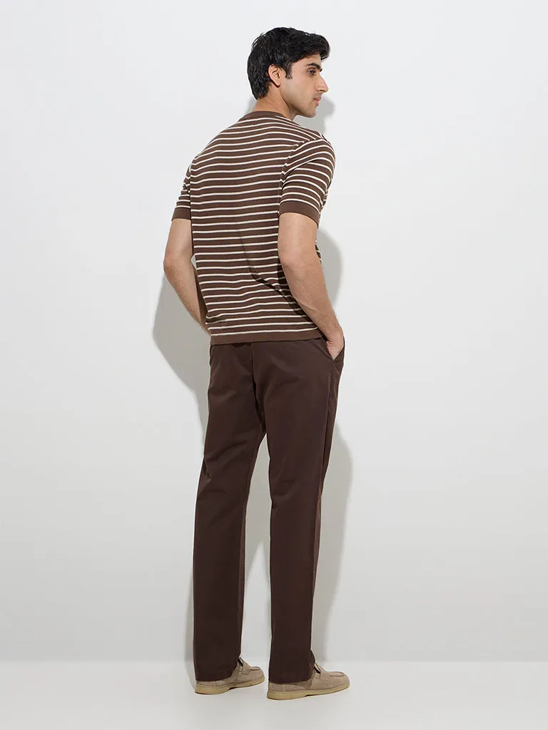 Ascot Dark Brown Relaxed-Fit Mid-Rise Cotton-Blend Chinos