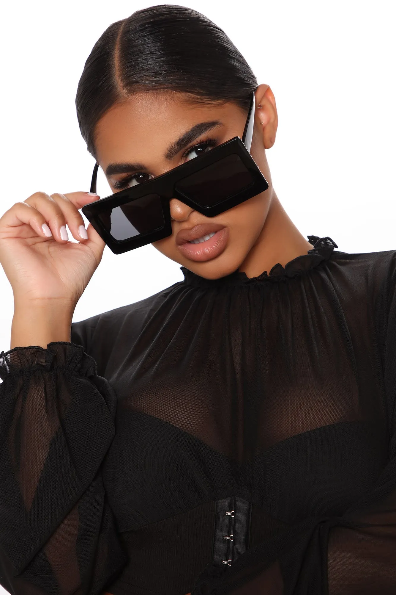 Baddie Baby Shield Sunglasses - Black/Smoke