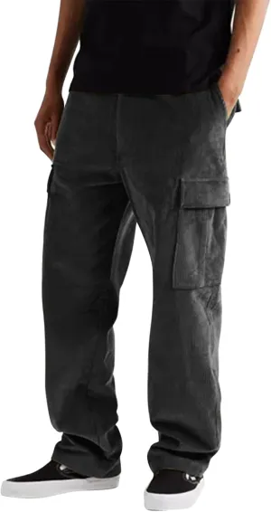 Baggy Cargo Pants Men Big and Tall Relaxed Fit Casual Corduroy Pants Autumn and Winter Solid Straight Athletic Sweatpants