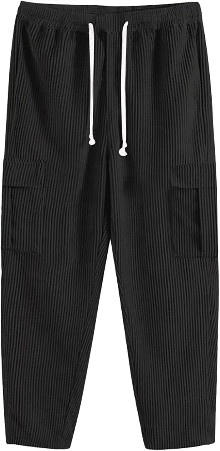 Baggy Cargo Pants Men Big and Tall Relaxed Fit Casual Corduroy Pants Autumn and Winter Solid Straight Athletic Sweatpants