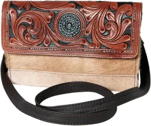 Bags KBK108 Clutch Hand Tooled Hair-On Genuine Leather Women Bag Western Handbag Purse