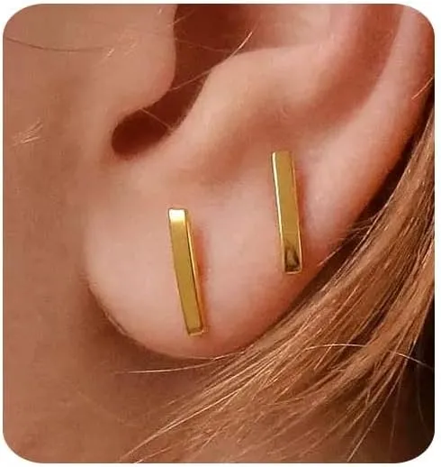 Bar Stud Earrings In 14k Gold Simple Mini Dainty Bar Studs for Women Men earrings