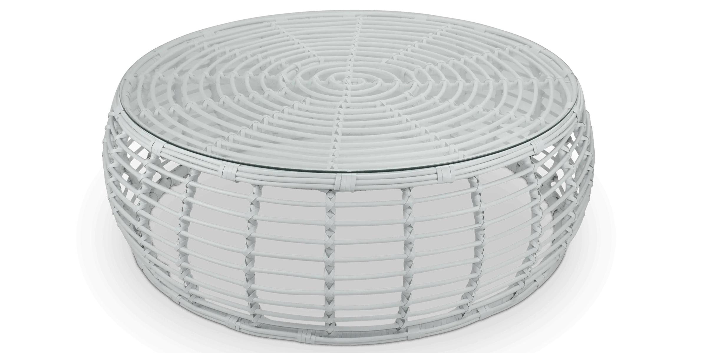 Barbados Outdoor Wicker Coffee Table in Arctic White with Glass Top