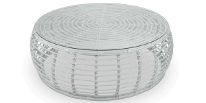 Barbados Outdoor Wicker Coffee Table in Arctic White with Glass Top