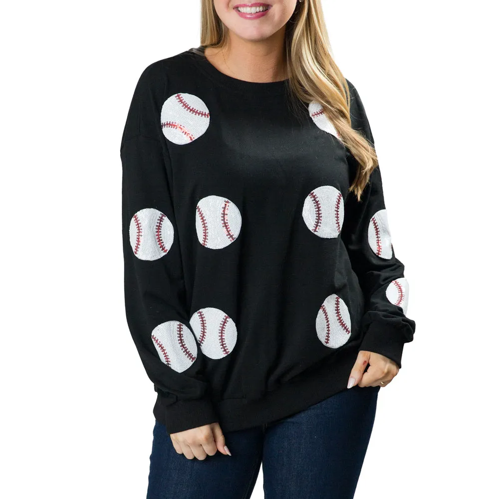 Baseball Sweatshirt Top with Sequins