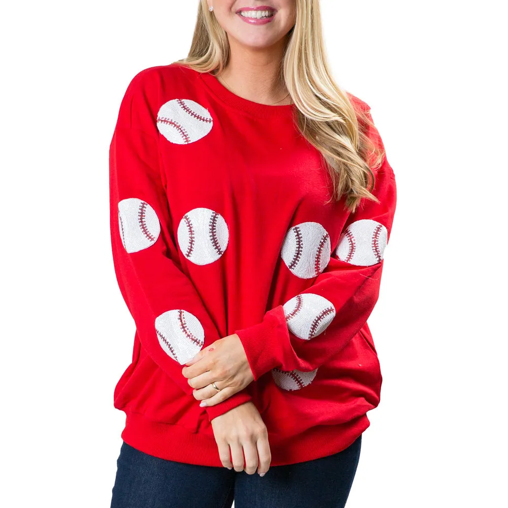 Baseball Sweatshirt Top with Sequins