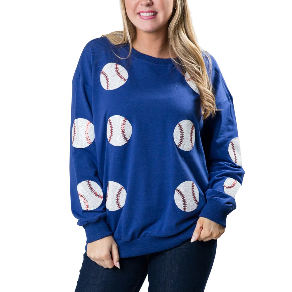 Baseball Sweatshirt Top with Sequins