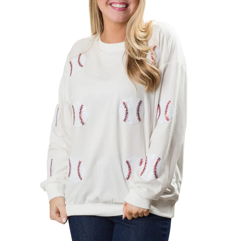 Baseball Sweatshirt Top with Sequins
