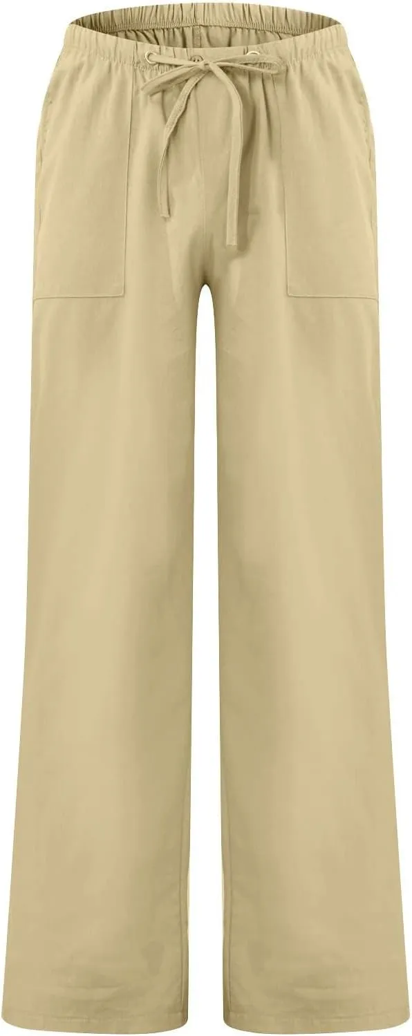 Beach Linen Pants for Men Drawstring Plus Size Linen Pants Lightweight Elastic WAIS Yoga Pants with Pockets Lounge Pants