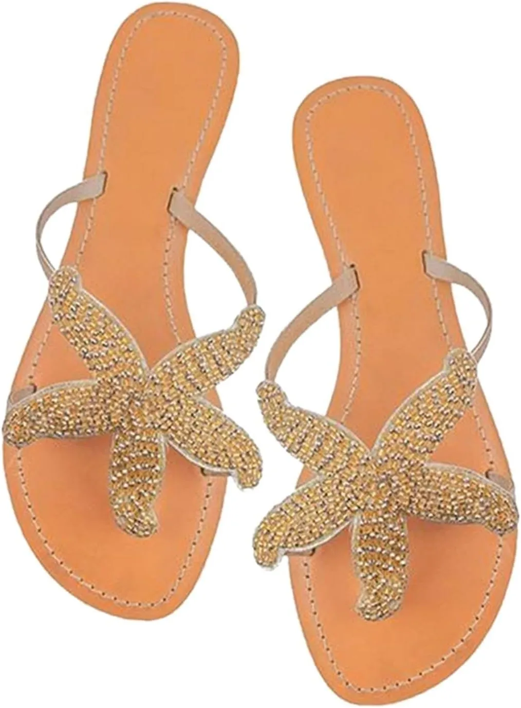 Beach Sandals for Woman Orthopedic Clip Toe Flat Slippers Lightweight Anti Slip Casual Slippers Cute Starfish Shower Beach Pool Bathroom Flat Slides Shoes
