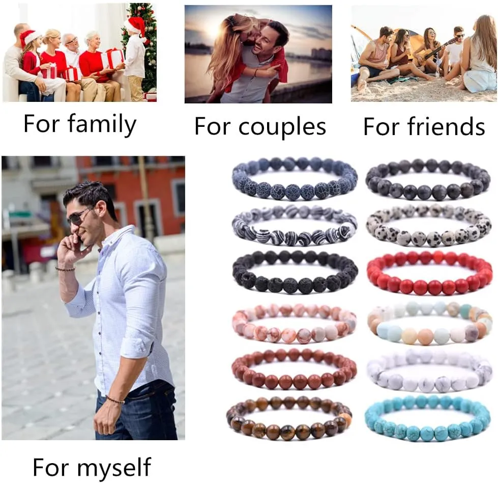 Beaded Bracelets for Men Women His and Hers Couples Bracelets Elastic Stretch Mens Womens Bracelet