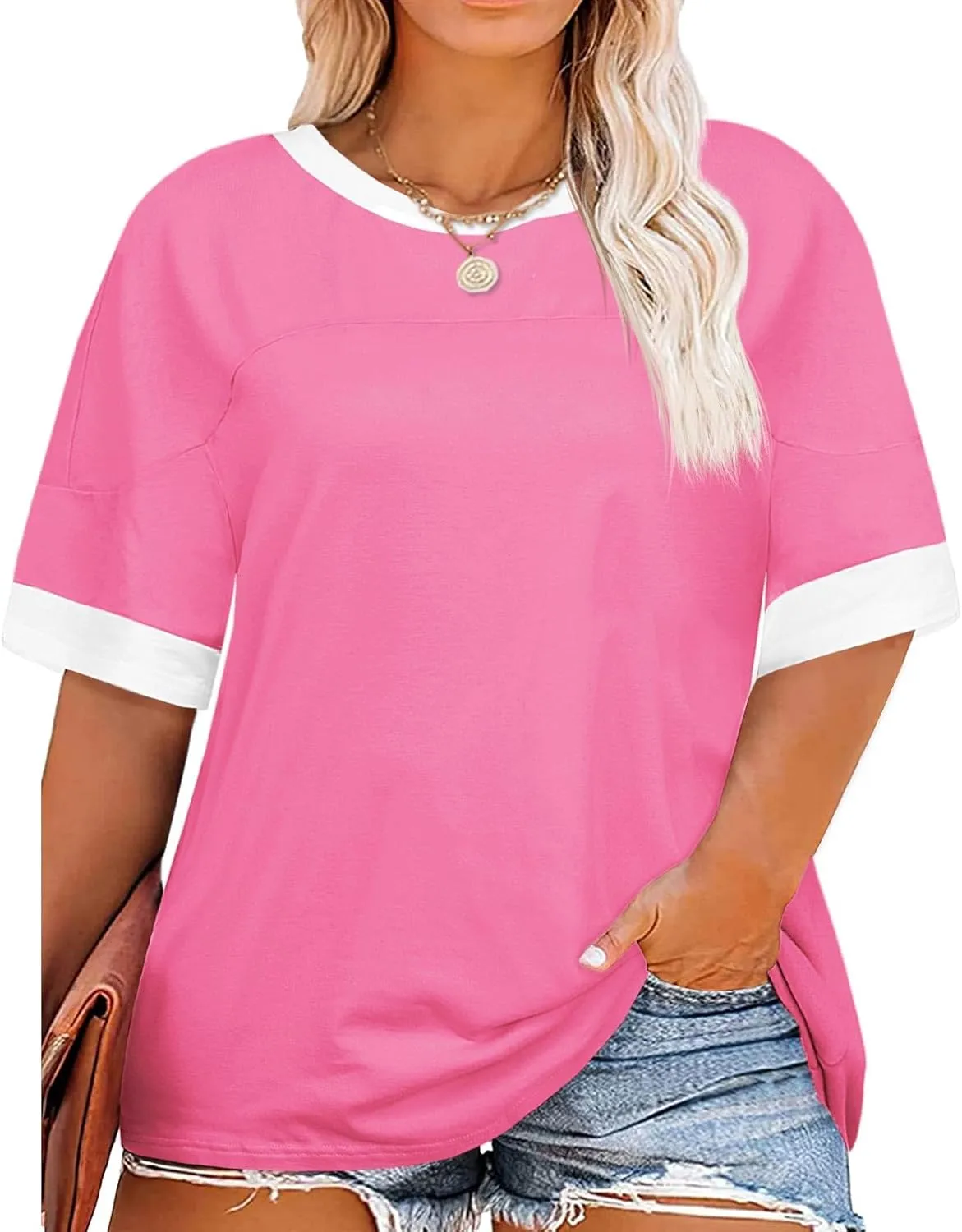 Beautife Womens Plus Size Oversized Tshirt Summer Casual Short Sleeve Crew Neck Tunic Tops Loose Fit Basic Tee