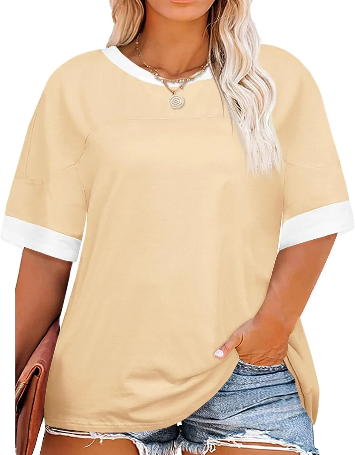 Beautife Womens Plus Size Oversized Tshirt Summer Casual Short Sleeve Crew Neck Tunic Tops Loose Fit Basic Tee