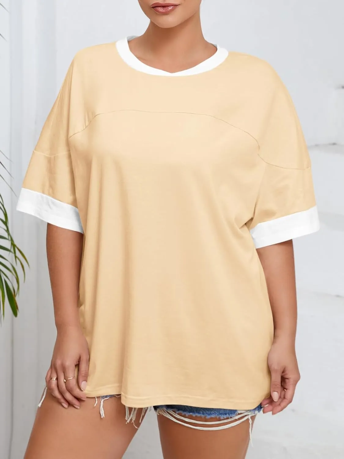 Beautife Womens Plus Size Oversized Tshirt Summer Casual Short Sleeve Crew Neck Tunic Tops Loose Fit Basic Tee