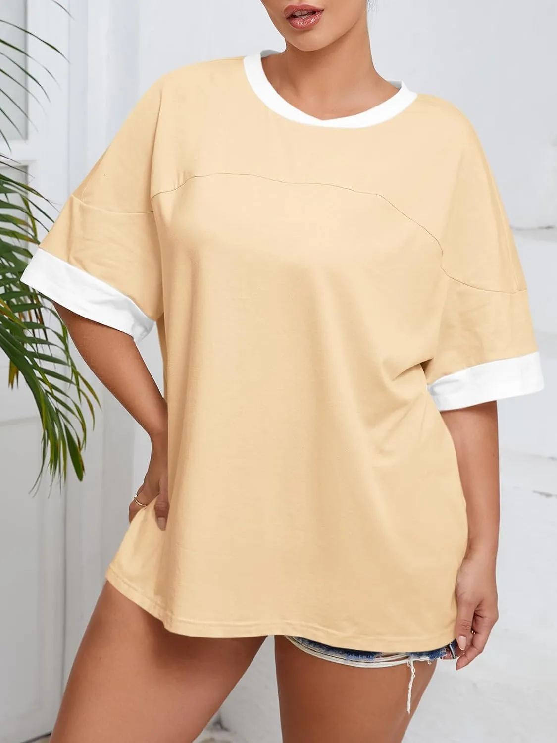 Beautife Womens Plus Size Oversized Tshirt Summer Casual Short Sleeve Crew Neck Tunic Tops Loose Fit Basic Tee