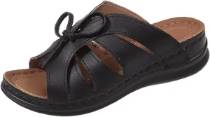 Bedroom Bow Crossbands Slide Slipper Shoes Slippers Comfy Trendy Bowknot Buckle Hollow Out Wedge Sandals with Arch Support Backless Platform Open Toe Beach Walking