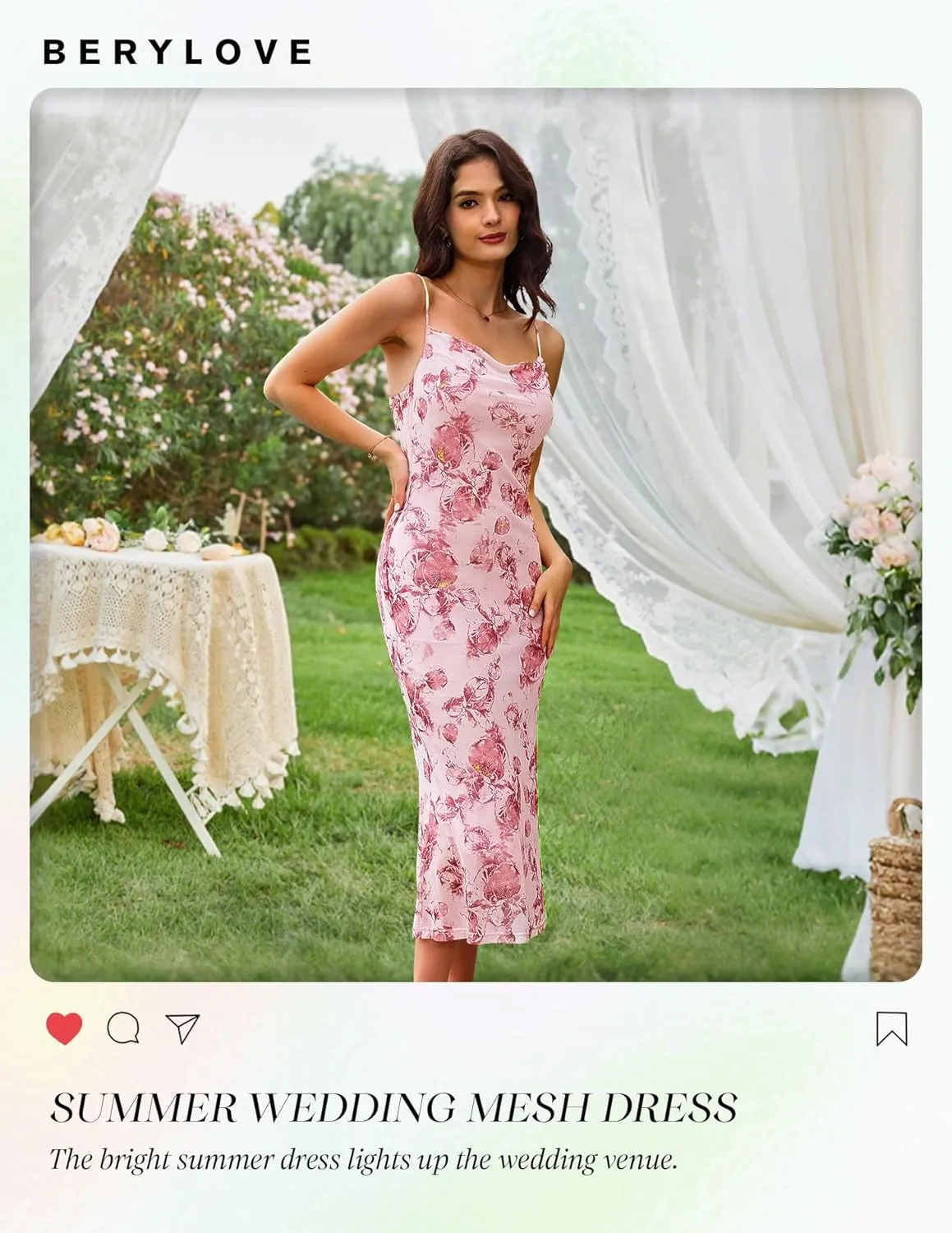 BeryLove Summer Wedding Guest Mesh Dresses Formal Spaghetti Strap Beach Dress