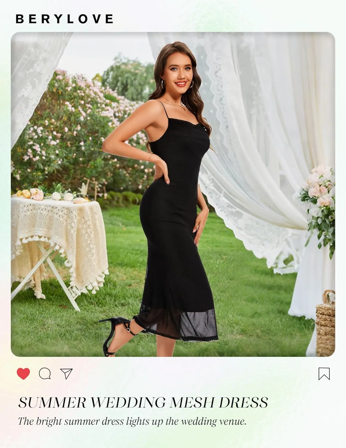 BeryLove Summer Wedding Guest Mesh Dresses Formal Spaghetti Strap Beach Dress
