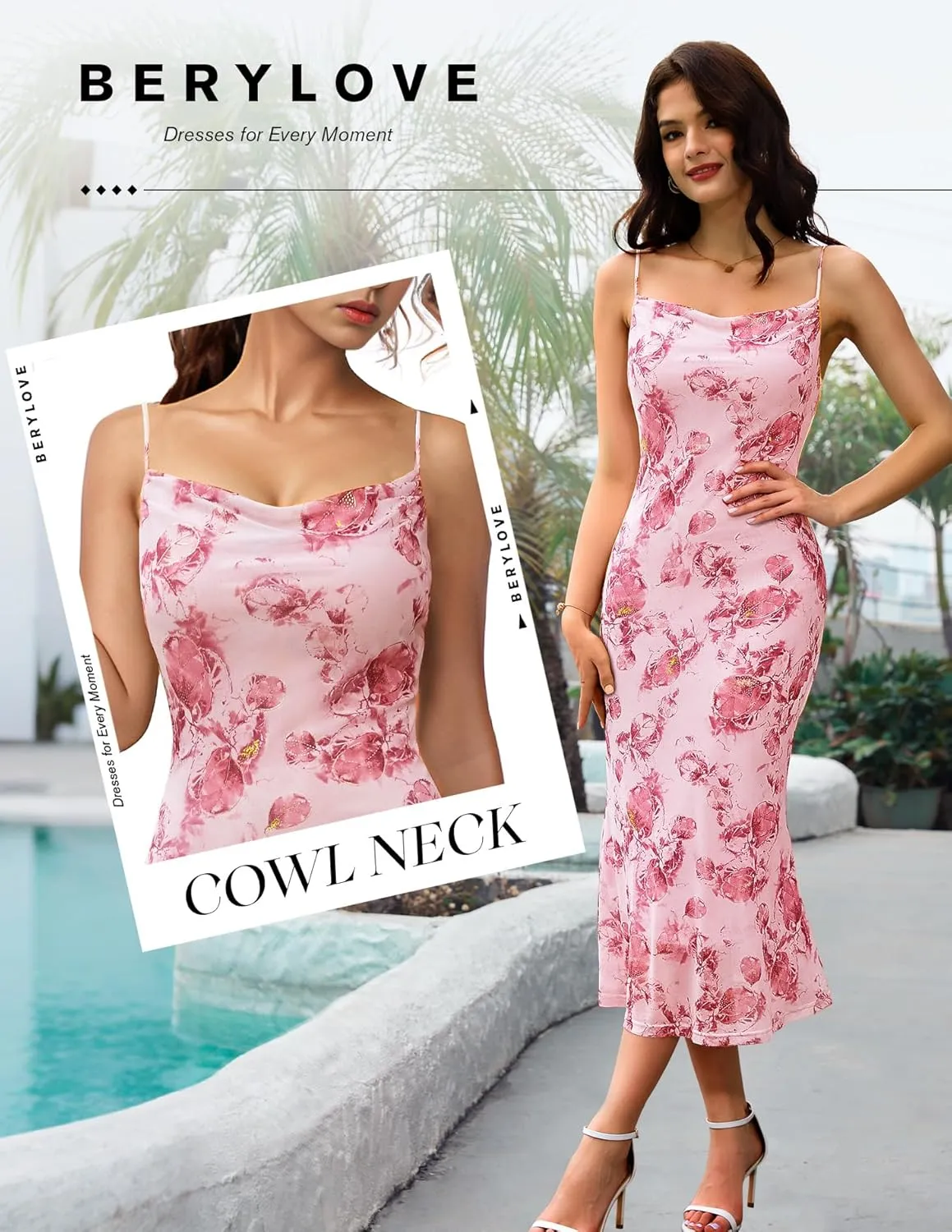 BeryLove Summer Wedding Guest Mesh Dresses Formal Spaghetti Strap Beach Dress