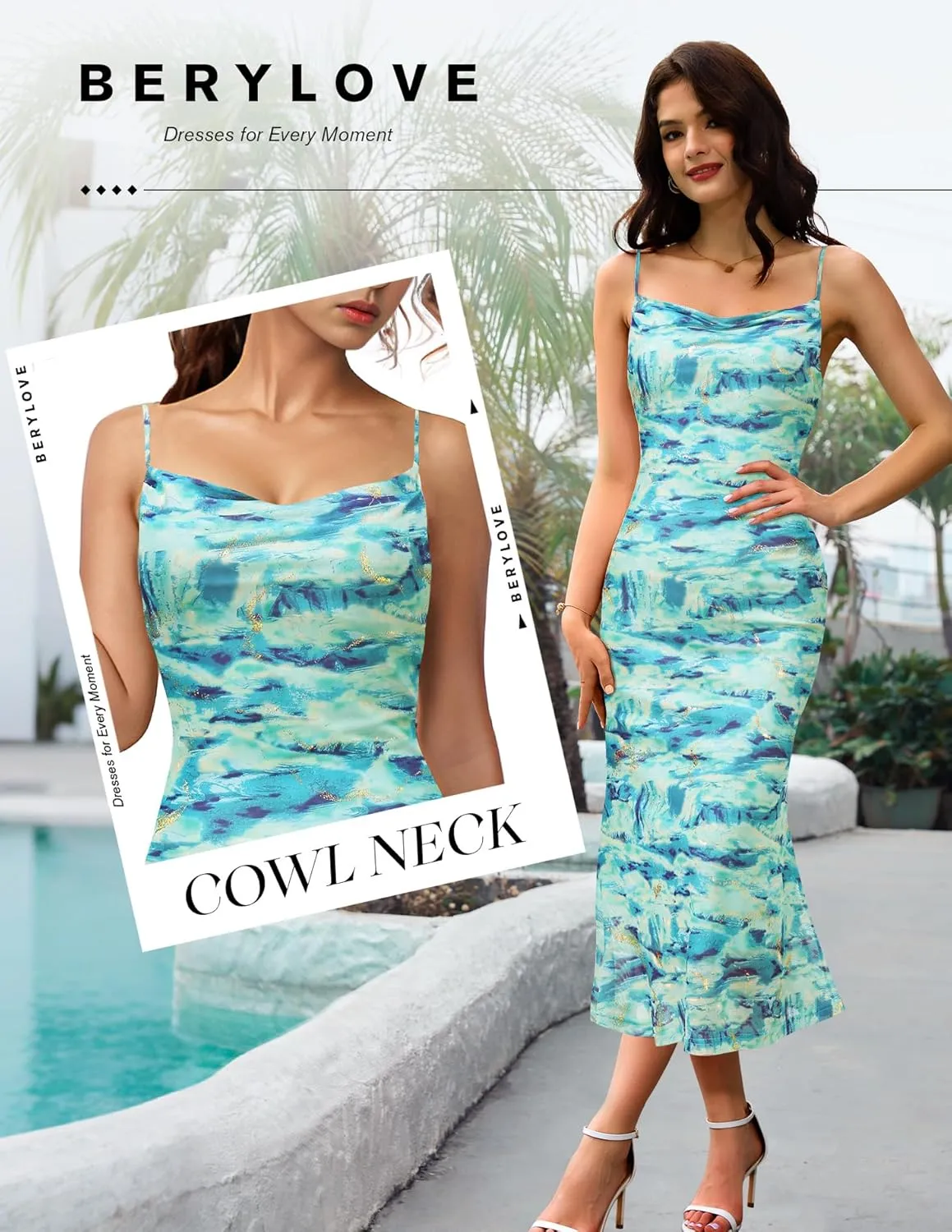 BeryLove Summer Wedding Guest Mesh Dresses Formal Spaghetti Strap Beach Dress