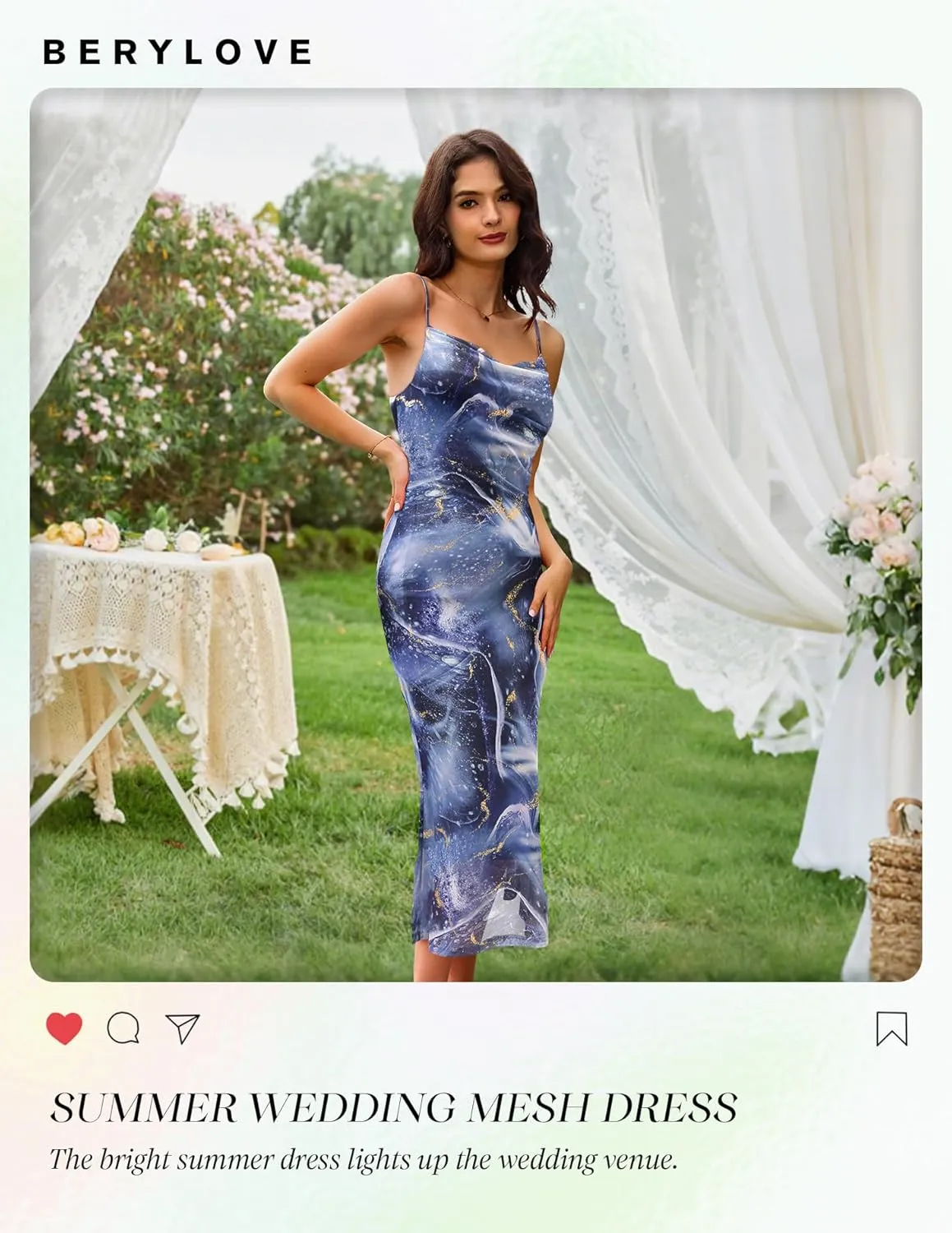 BeryLove Summer Wedding Guest Mesh Dresses Formal Spaghetti Strap Beach Dress