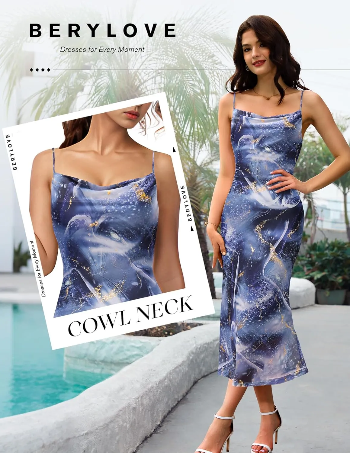 BeryLove Summer Wedding Guest Mesh Dresses Formal Spaghetti Strap Beach Dress