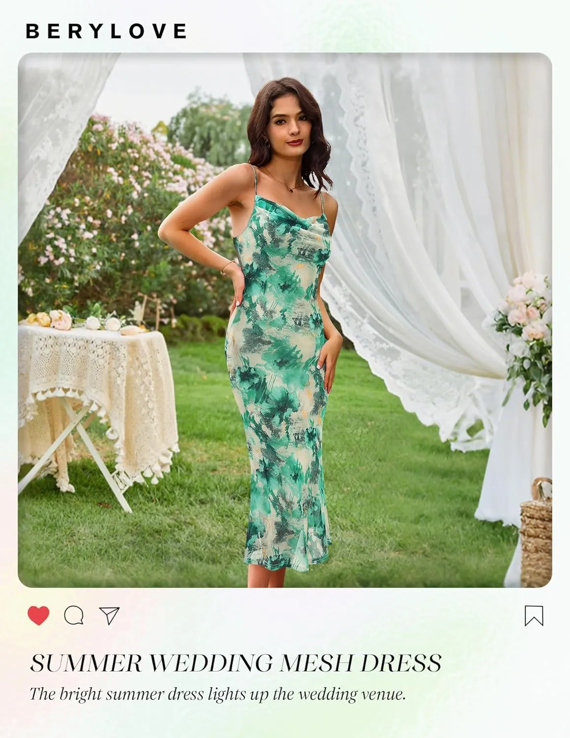 BeryLove Summer Wedding Guest Mesh Dresses Formal Spaghetti Strap Beach Dress