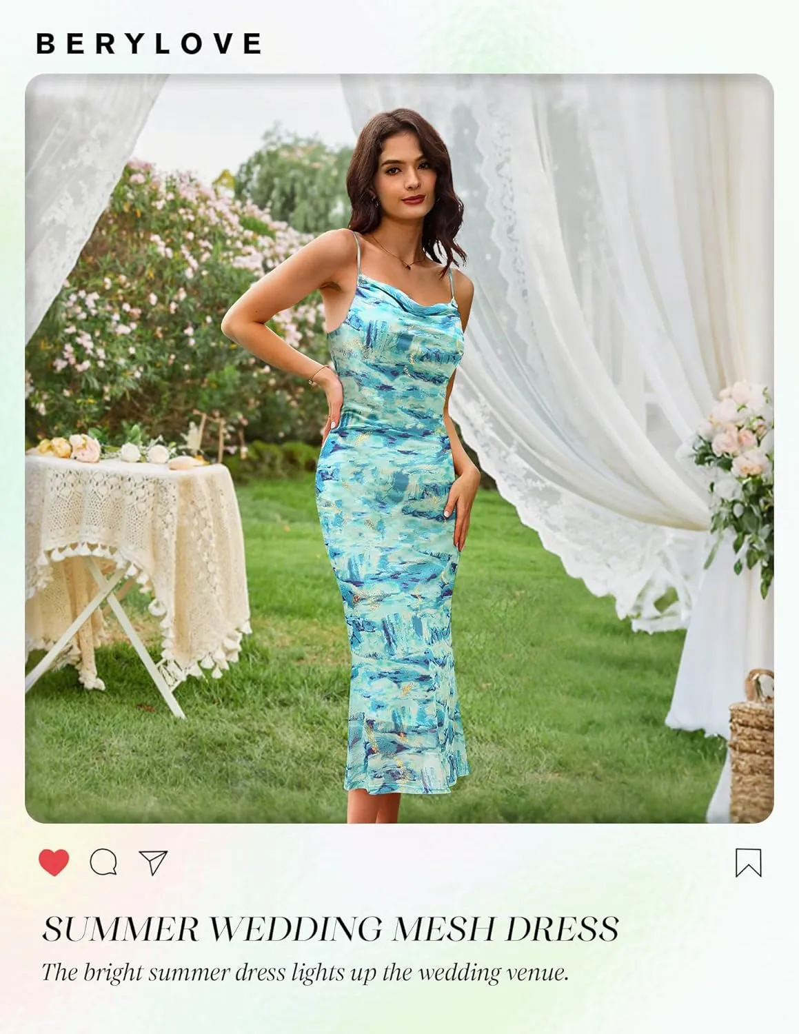 BeryLove Summer Wedding Guest Mesh Dresses Formal Spaghetti Strap Beach Dress