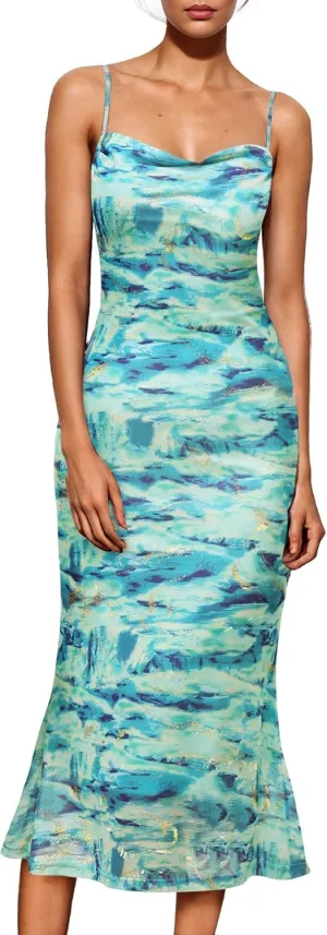 BeryLove Summer Wedding Guest Mesh Dresses Formal Spaghetti Strap Beach Dress