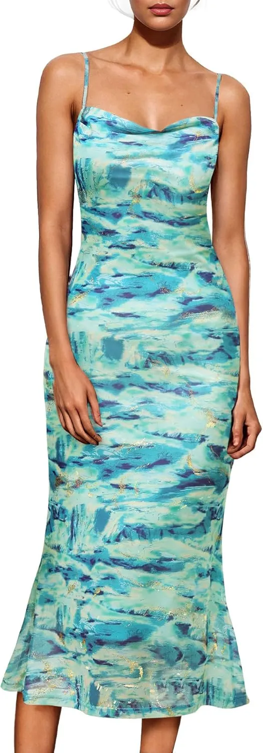BeryLove Summer Wedding Guest Mesh Dresses Formal Spaghetti Strap Beach Dress