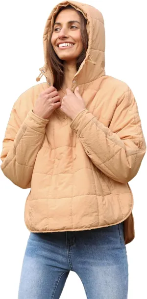 Bianstore Women's Oversized Puffer Jacket Lightweight Pullover Hoodies Winter Padded Coat Tops