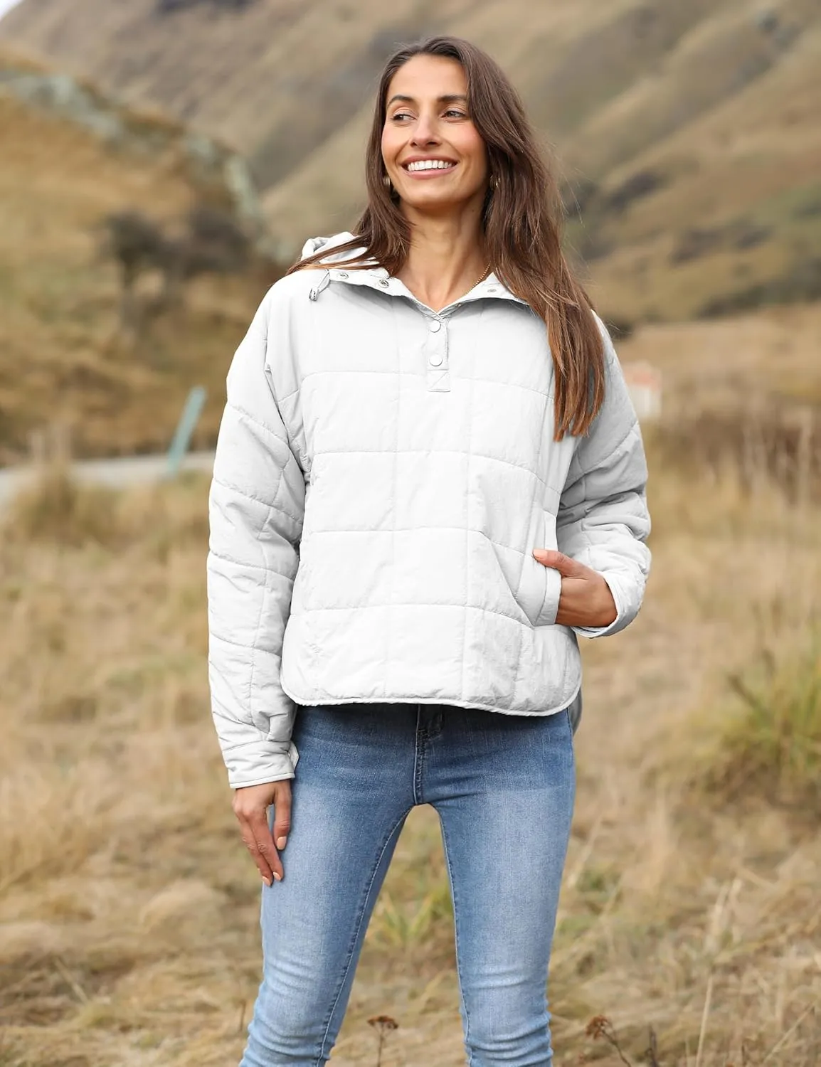 Bianstore Women's Oversized Puffer Jacket Lightweight Pullover Hoodies Winter Padded Coat Tops