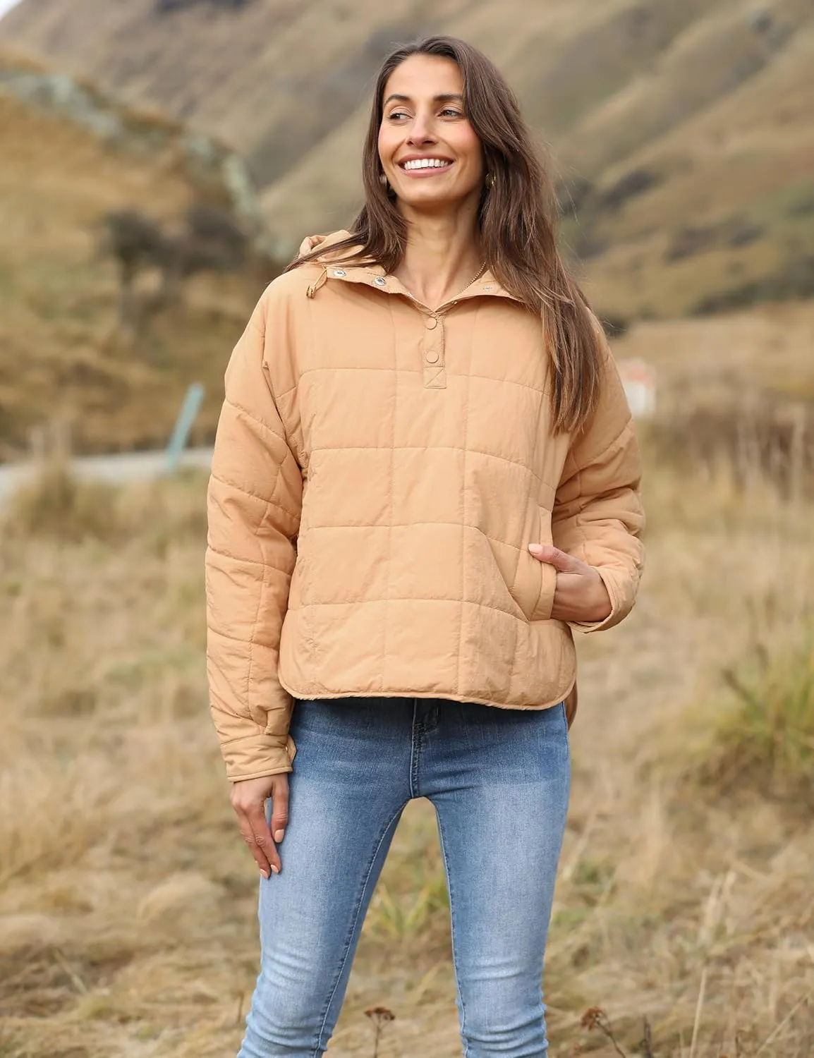 Bianstore Women's Oversized Puffer Jacket Lightweight Pullover Hoodies Winter Padded Coat Tops