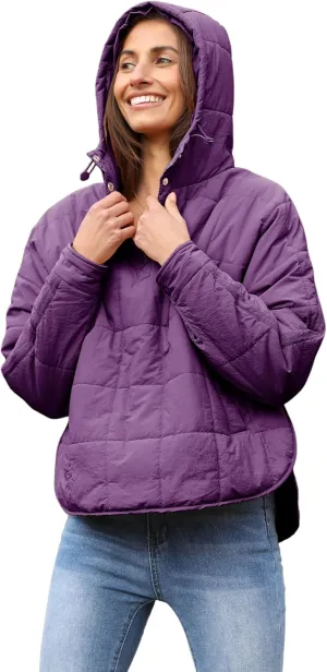 Bianstore Women's Oversized Puffer Jacket Lightweight Pullover Hoodies Winter Padded Coat Tops