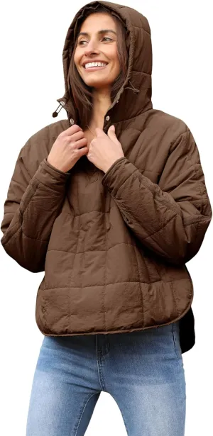 Bianstore Women's Oversized Puffer Jacket Lightweight Pullover Hoodies Winter Padded Coat Tops