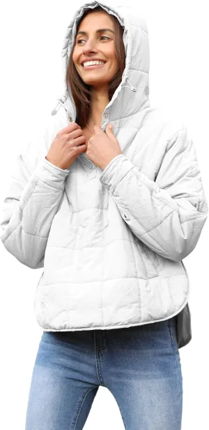 Bianstore Women's Oversized Puffer Jacket Lightweight Pullover Hoodies Winter Padded Coat Tops
