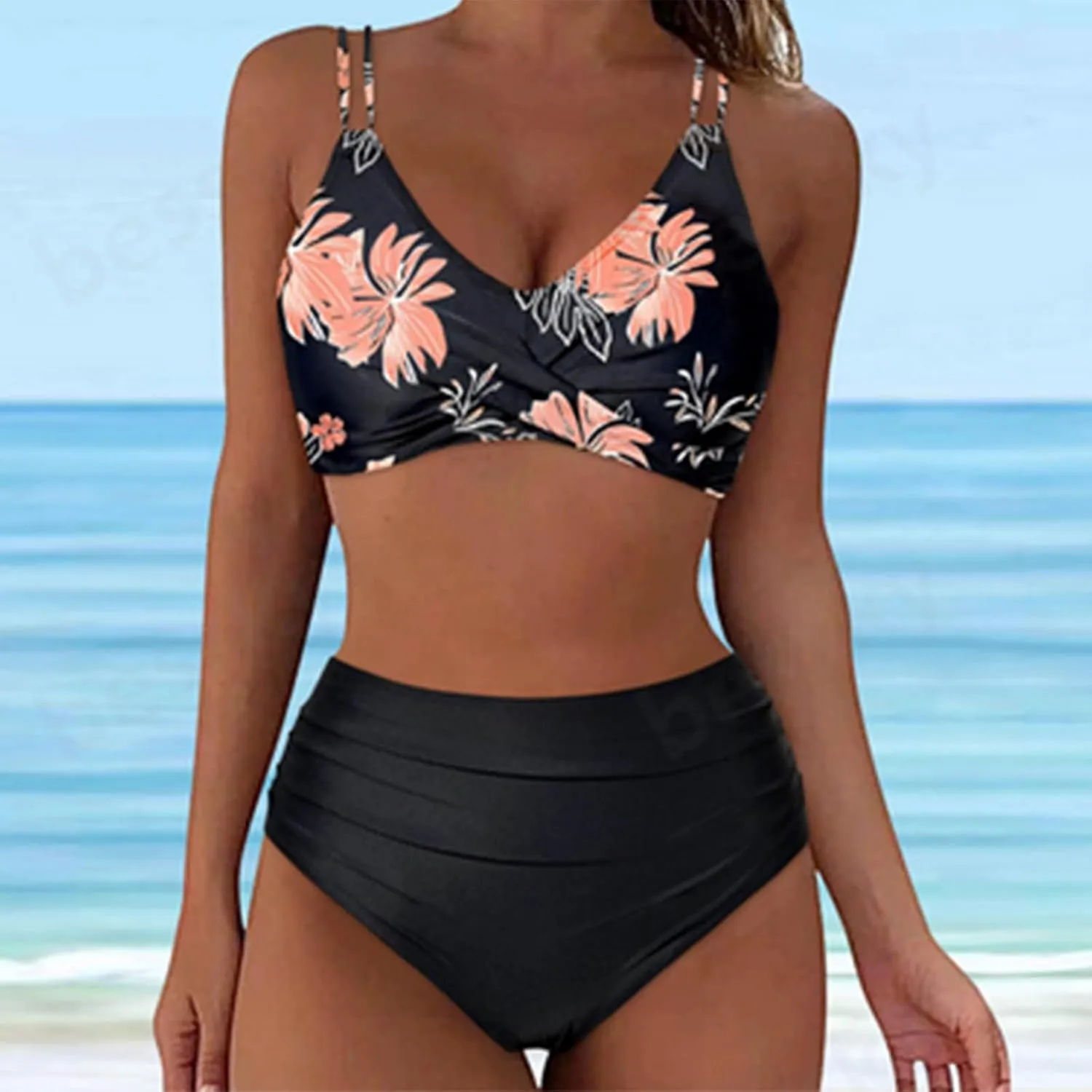 Bikini Sets for Women Sexy Two Piece Swimsuits Tummy Control Bathing Suits Push Up V Neck High Waisted Swimwear