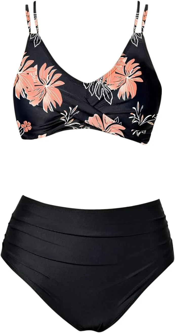 Bikini Sets for Women Sexy Two Piece Swimsuits Tummy Control Bathing Suits Push Up V Neck High Waisted Swimwear