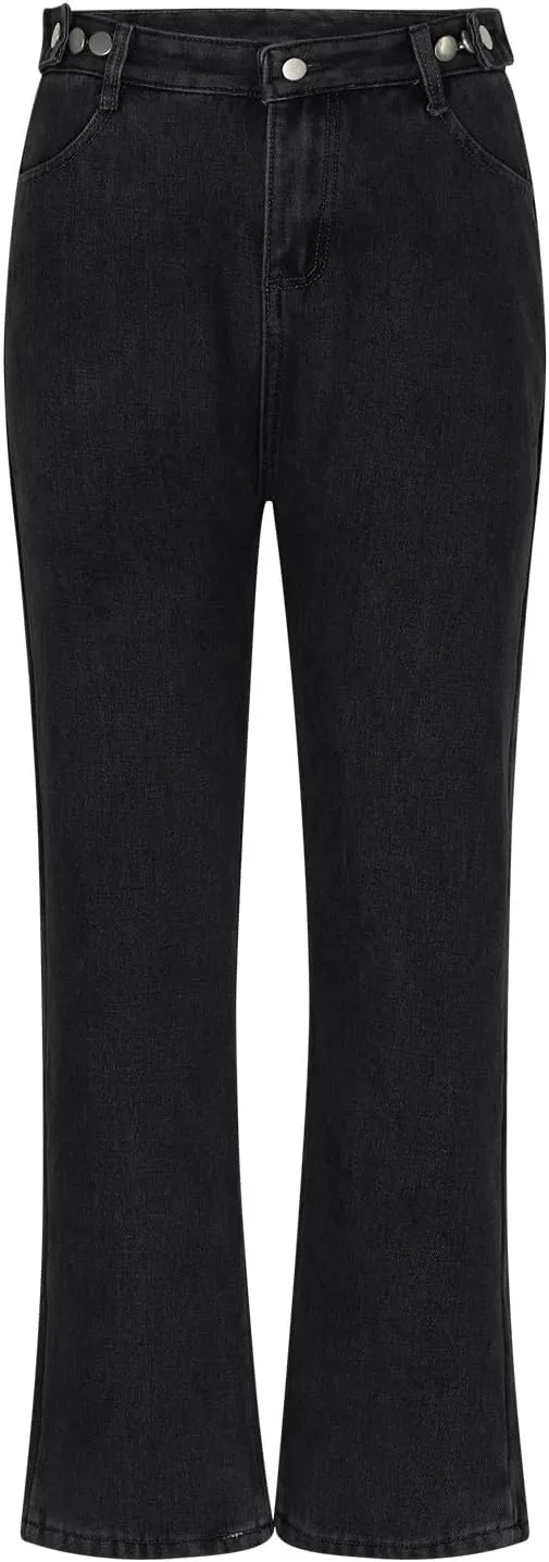Binmer Fleece Lined Jeans Women High Waisted Stretchy Winter Warm Thermal Denim Pants Thick Wide Leg Trouser for Cold Weather