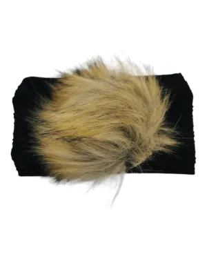 Black Faux Fur Pom Cable Knit Headband