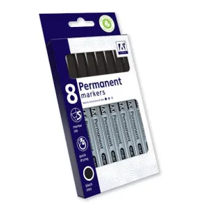Black Permanent Markers - 8 Pack Quick Drying Waterproof Ink Durable Tips Labelling