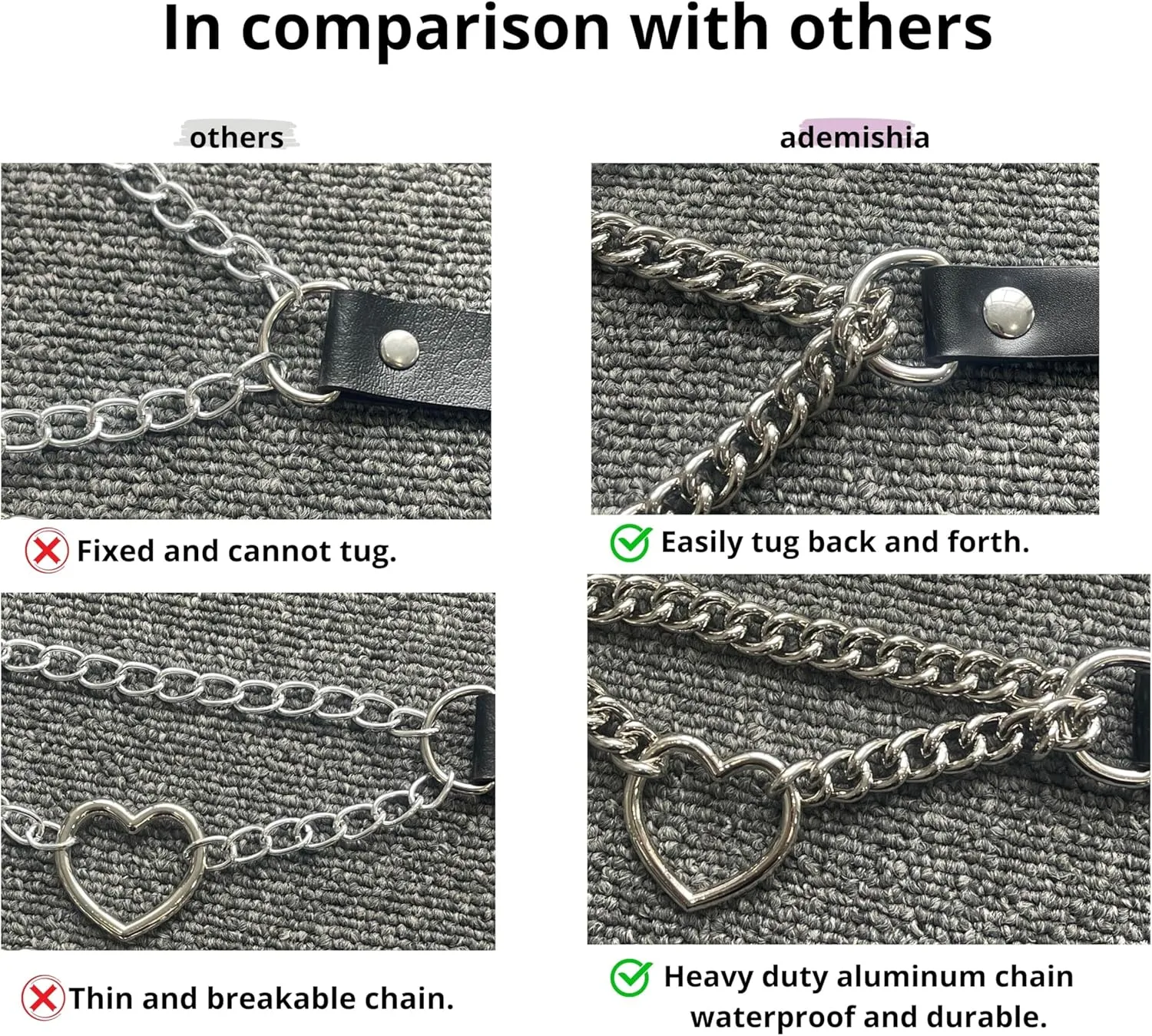 Black/Pink Leather Choker Necklace For Women, Handmade Adjustable Chain Collar with Metallic Heart Ring